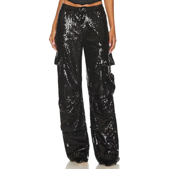 Steve Madden Black Duo Sequined Cargo Pant - SZ S - NWT - Picture 2 of 10